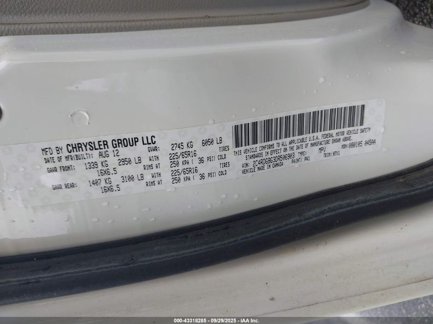 2013 Dodge Grand Caravan Se VIN: 2C4RDGBG3DR506903 Lot: 43318285