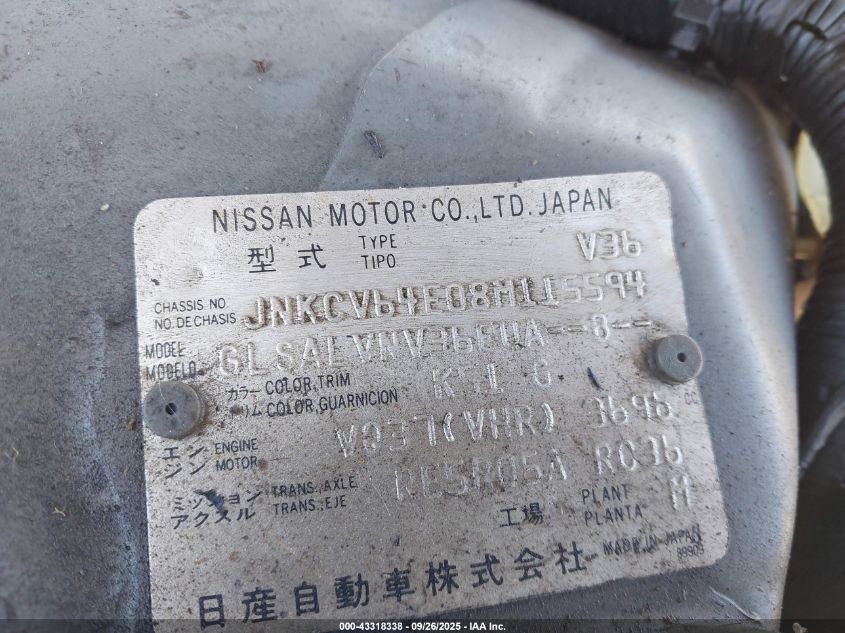 2008 Infiniti G37 Journey VIN: JNKCV64E08M115594 Lot: 43318338