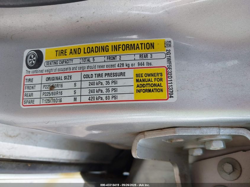 2013 Chevrolet Impala Ls VIN: 2G1WF5E32D1113704 Lot: 43318419