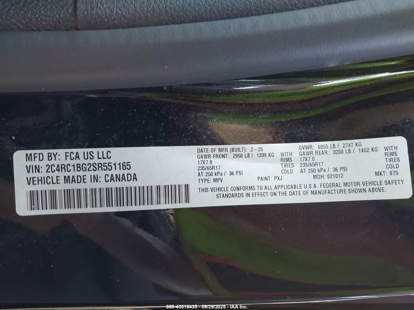 2025 CHRYSLER PACIFICA SELECT - 2C4RC1BG2SR551165