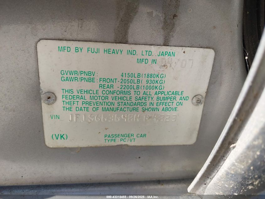 2008 Subaru Forester 2.5X VIN: JF1SG63698H704823 Lot: 43318455