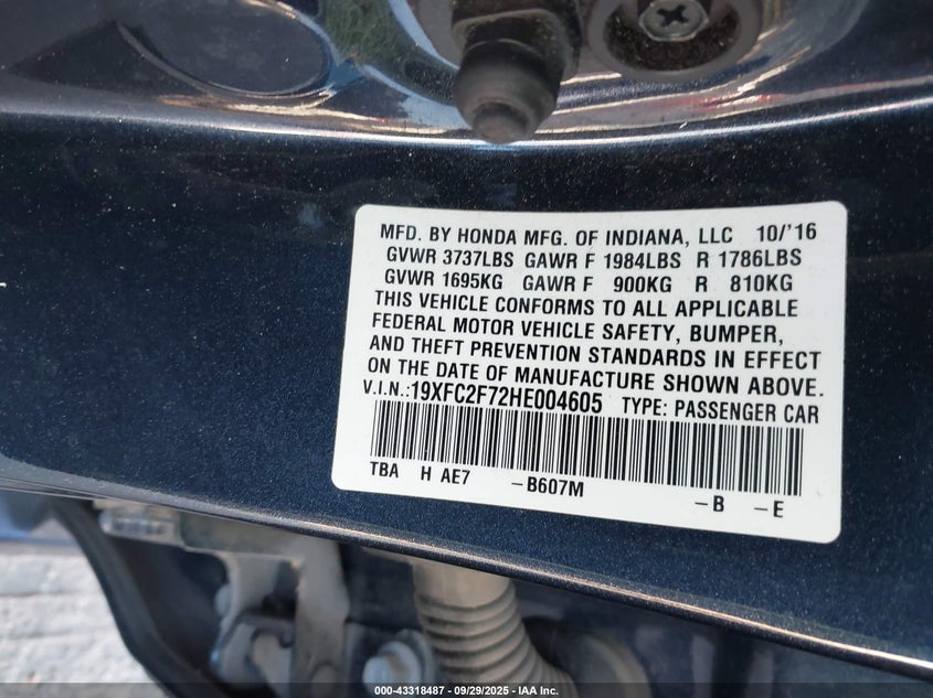 2017 HONDA CIVIC EX - 19XFC2F72HE004605