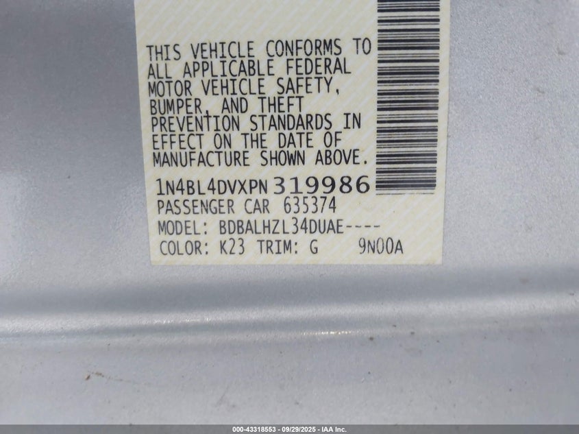 2023 NISSAN ALTIMA SV FWD - 1N4BL4DVXPN319986