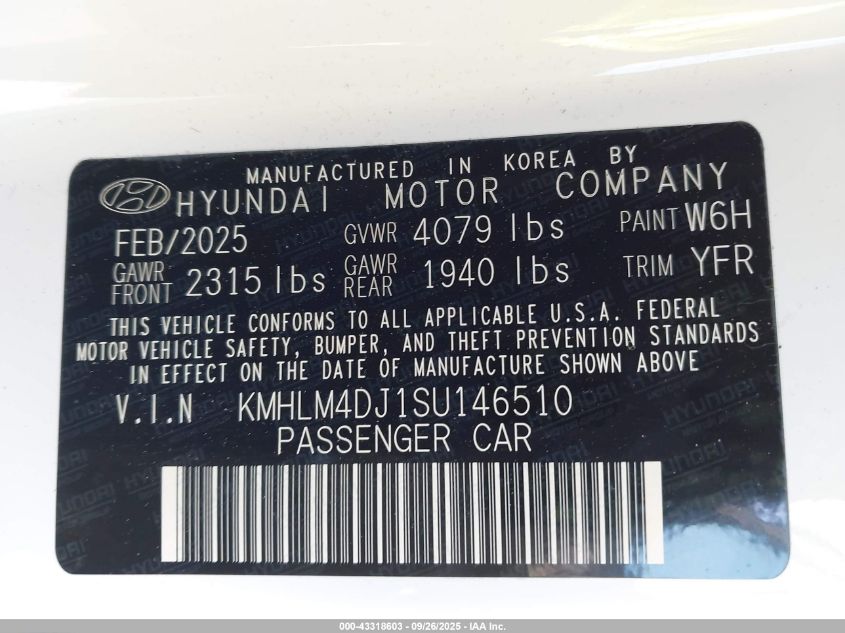 2025 Hyundai Elantra Hybrid Blue VIN: KMHLM4DJ1SU146510 Lot: 43318603