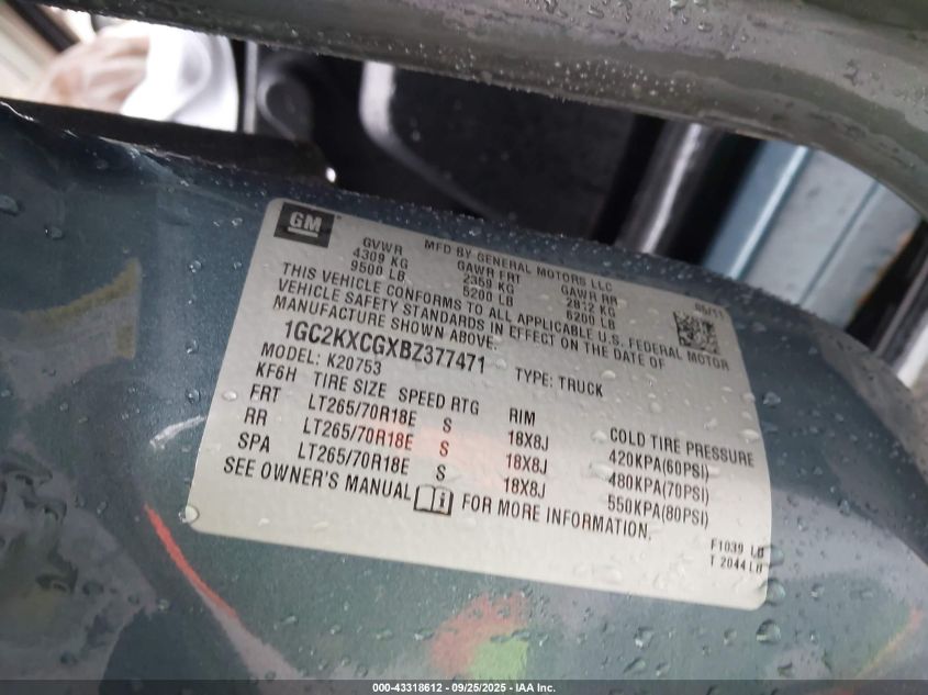 2011 Chevrolet Silverado 2500Hd Lt VIN: 1GC2KXCGXBZ377471 Lot: 43318612