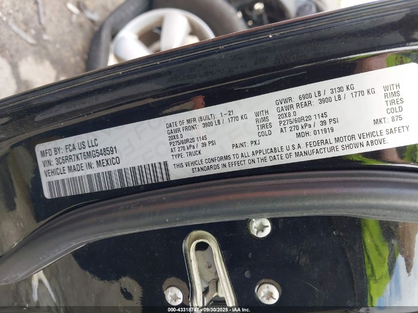 2021 Ram 1500 Classic Tradesman 4X4 5'7 Box VIN: 3C6RR7KT6MG548591 Lot: 43318747