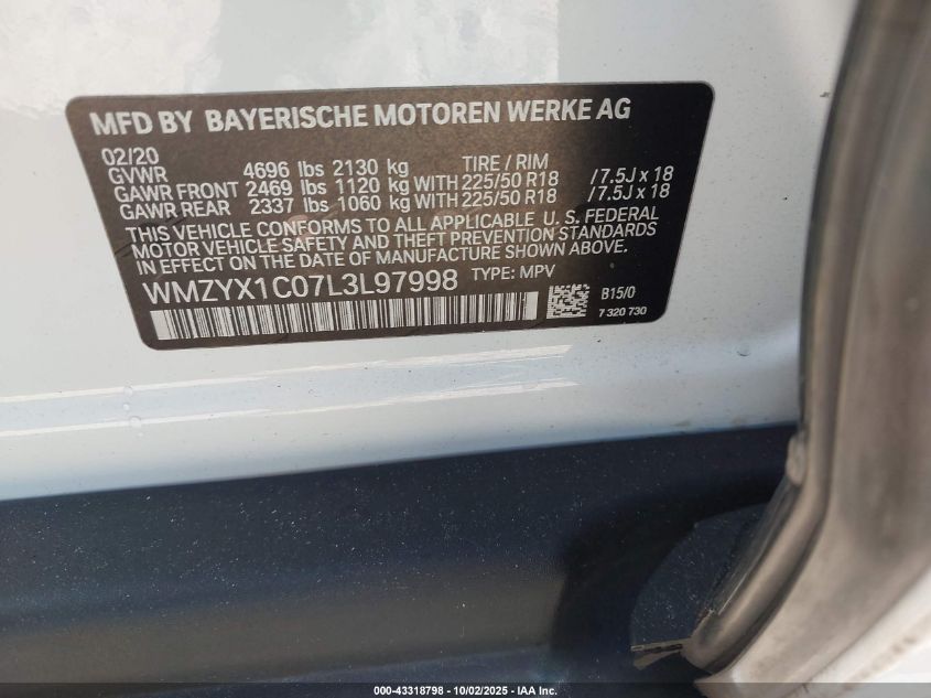 2020 Mini Countryman Cooper S VIN: WMZYX1C07L3L97998 Lot: 43318798