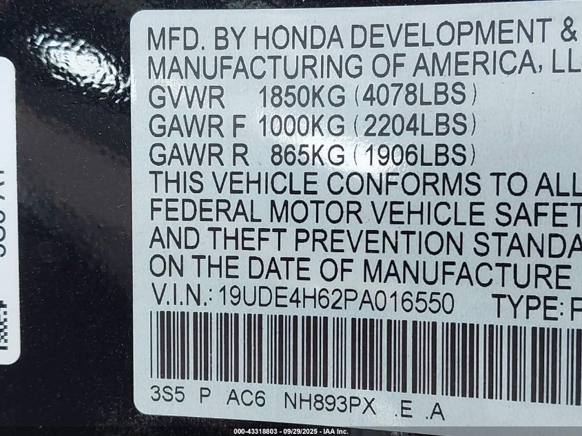 2023 Acura Integra A-Spec Technology VIN: 19UDE4H62PA016550 Lot: 43318803