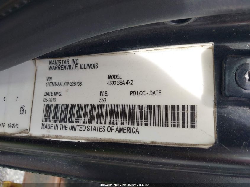 2011 International 4000 4300 VIN: 1HTMMAALXBH326108 Lot: 43318920