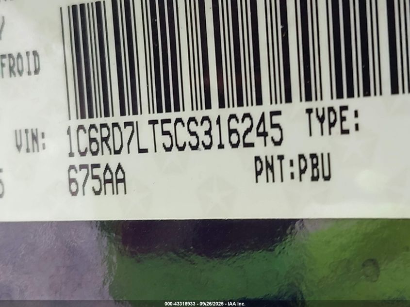2012 Ram 1500 Slt VIN: 1C6RD7LT5CS316245 Lot: 43318933
