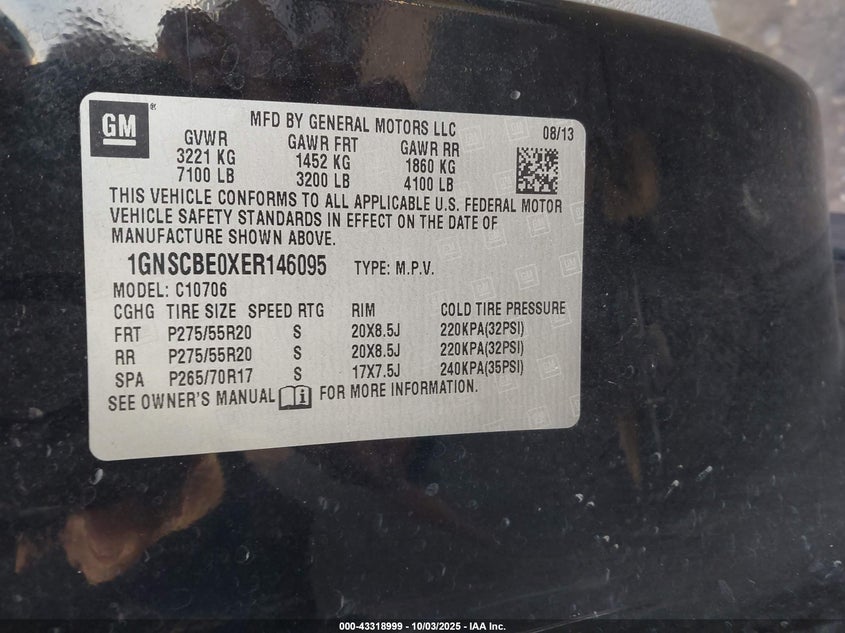 2014 CHEVROLET TAHOE LT 1GNSCBE0XER146095