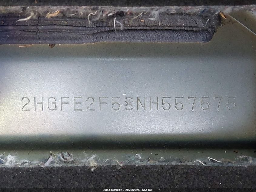 2022 Honda Civic Sport VIN: 2HGFE2F58NH557575 Lot: 43319012