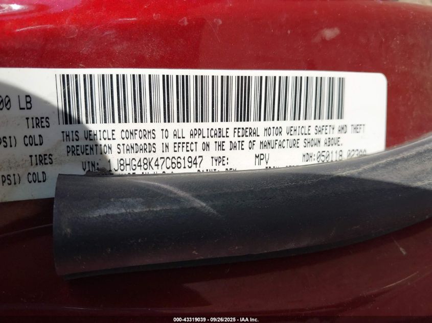 2007 Jeep Commander Sport VIN: 1J8HG48K47C661947 Lot: 43319039