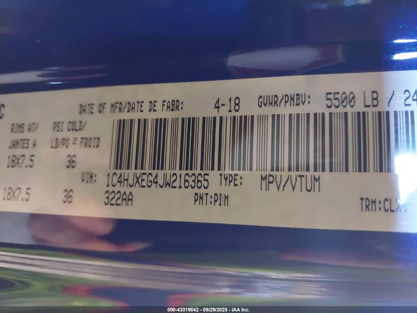 2018 Jeep Wrangler Unlimited Sahara VIN: 1C4HJXEG4JW216365 Lot: 43319042