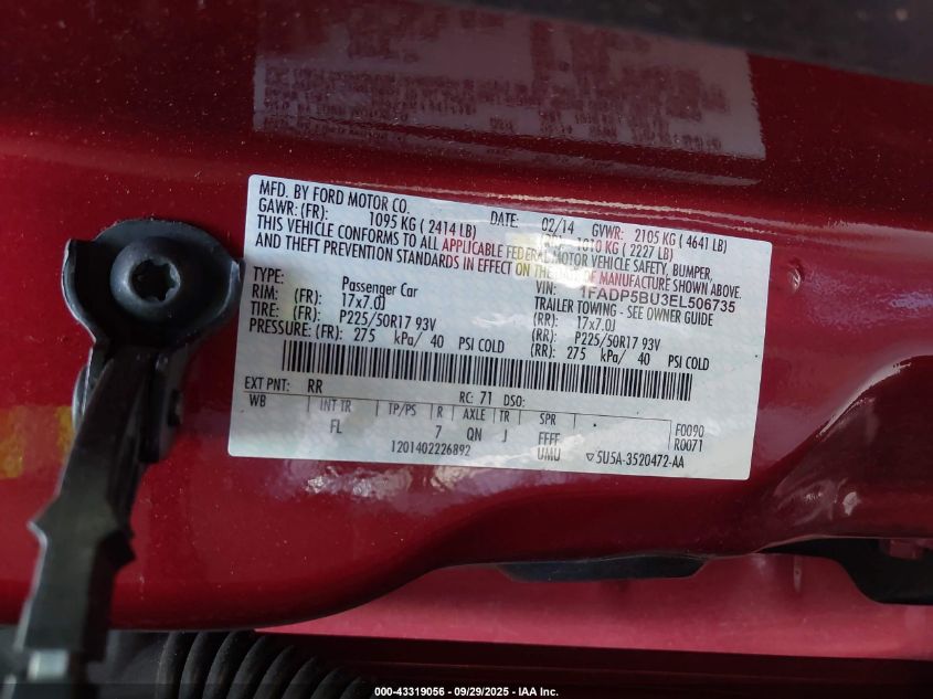 2014 Ford C-Max Hybrid Sel VIN: 1FADP5BU3EL506735 Lot: 43319056