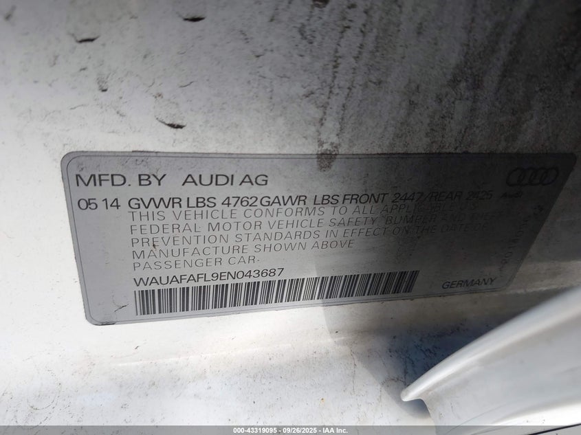 2014 AUDI A4 2.0T PREMIUM - WAUAFAFL9EN043687