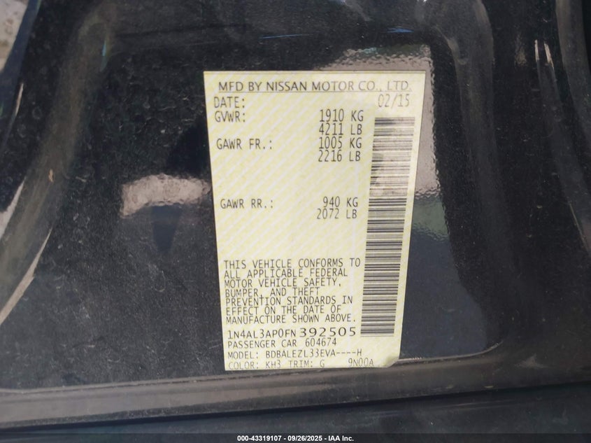1N4AL3AP0FN392505 2015 NISSAN ALTIMA photo no. 9