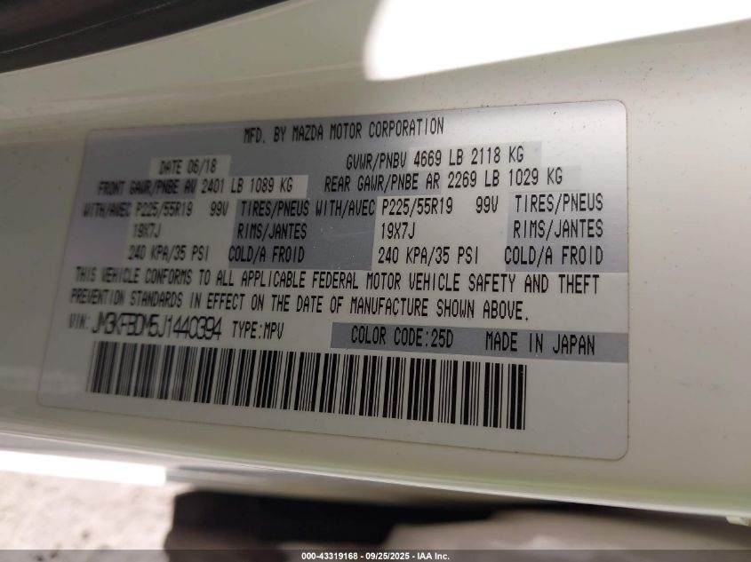 2018 Mazda Cx-5 Grand Touring VIN: JM3KFBDM5J1440394 Lot: 43319168