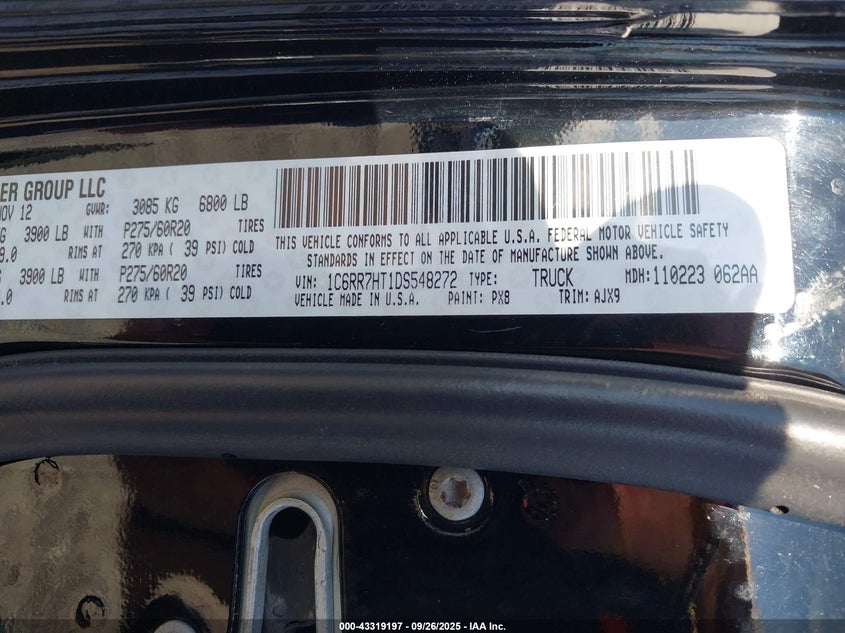 2013 RAM 1500 SPORT - 1C6RR7HT1DS548272