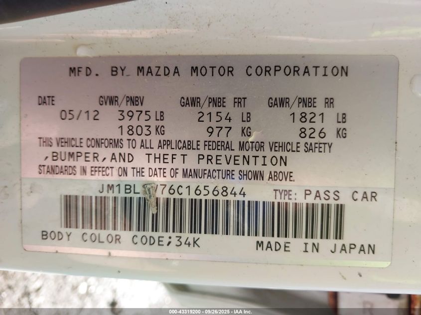 2012 Mazda Mazda3 I Touring VIN: JM1BL1V76C1656844 Lot: 43319200