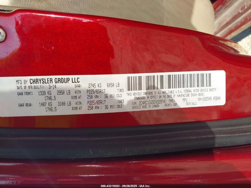 2014 Chrysler Town & Country Touring-L VIN: 2C4RC1CG5ER329741 Lot: 43319303