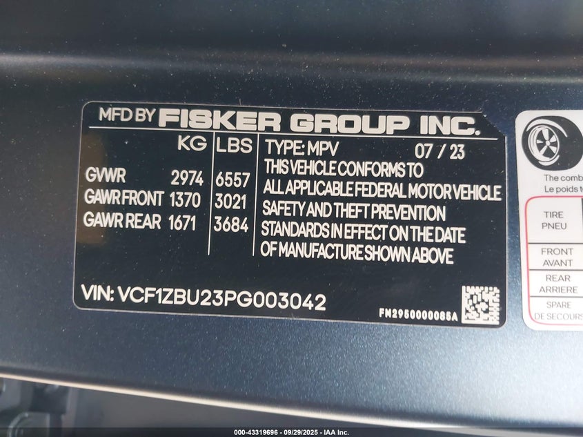 VCF1ZBU23PG003042 2023 FISKER OCEAN photo no. 9
