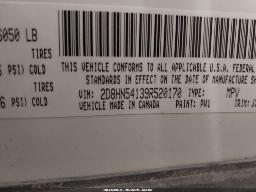 2009 Dodge Grand Caravan Sxt VIN: 2D8HN54139R520170 Lot: 43319800