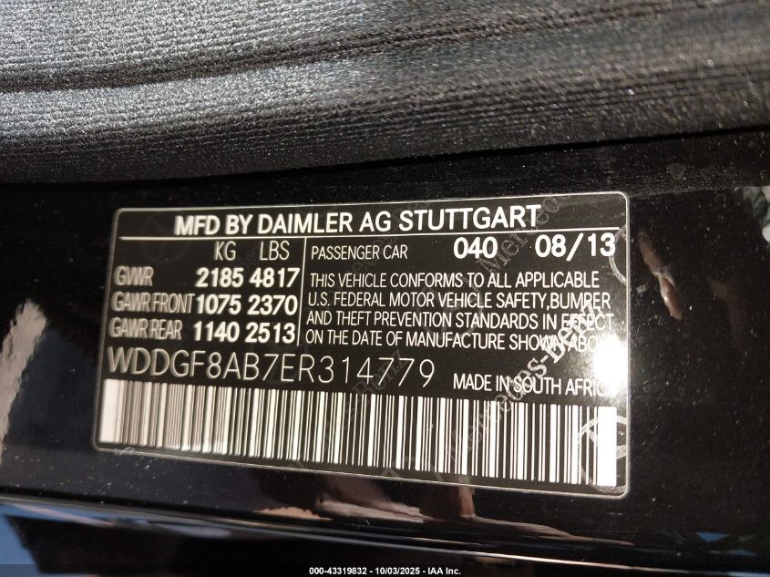 2014 Mercedes-Benz C 300 Sport 4Matic VIN: WDDGF8AB7ER314779 Lot: 43319832