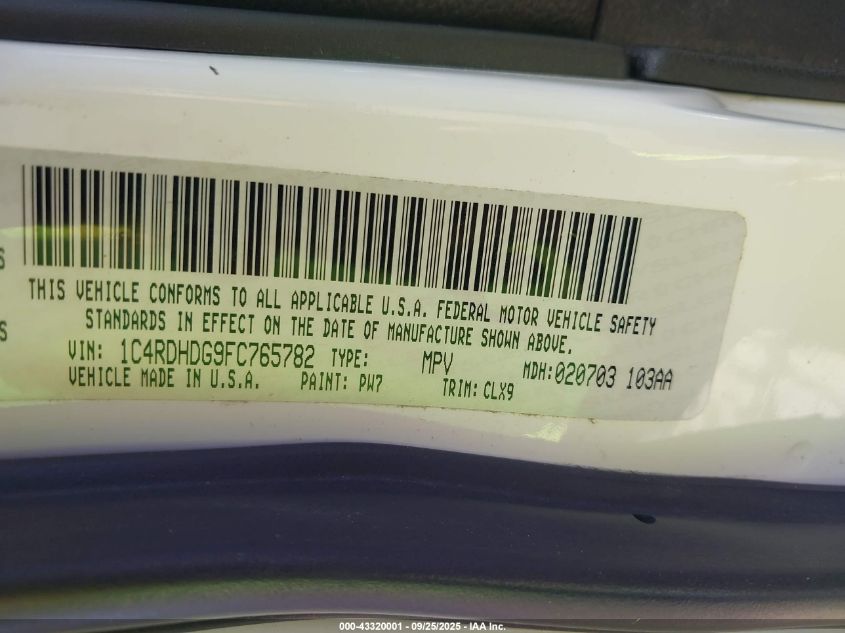 2015 Dodge Durango Limited VIN: 1C4RDHDG9FC765782 Lot: 43320001