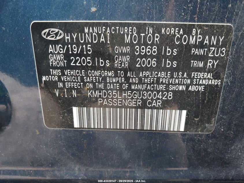 KMHD35LH5GU300428 2016 HYUNDAI ELANTRA photo no. 9