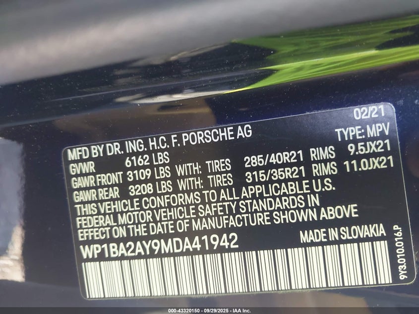 2021 PORSCHE CAYENNE COUPE - WP1BA2AY9MDA41942