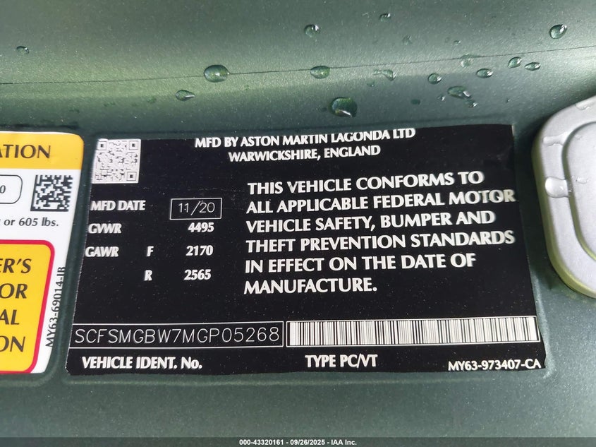 2021 ASTON MARTIN VANTAGE ROADSTER SCFSMGBW7MGP05268