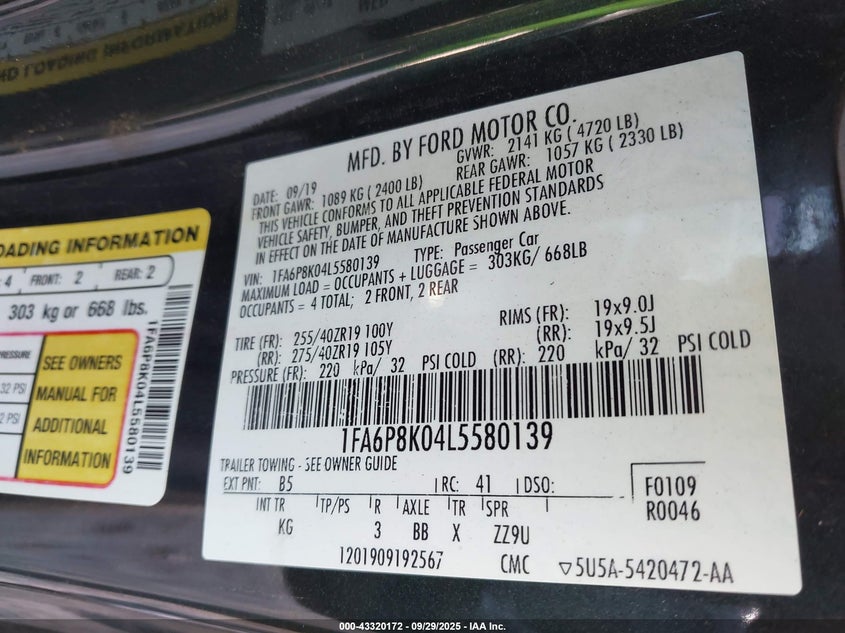 2020 FORD MUSTANG BULLITT PREMIUM FASTBACK - 1FA6P8K04L5580139