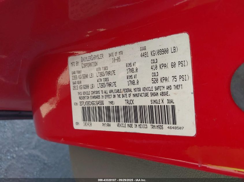 2006 Dodge Ram 3500 Slt VIN: 3D7LX39CX6G164566 Lot: 43320187