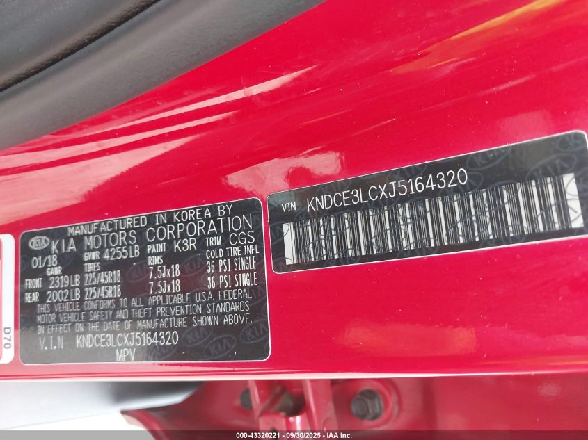 2018 Kia Niro Touring VIN: KNDCE3LCXJ5164320 Lot: 43320221