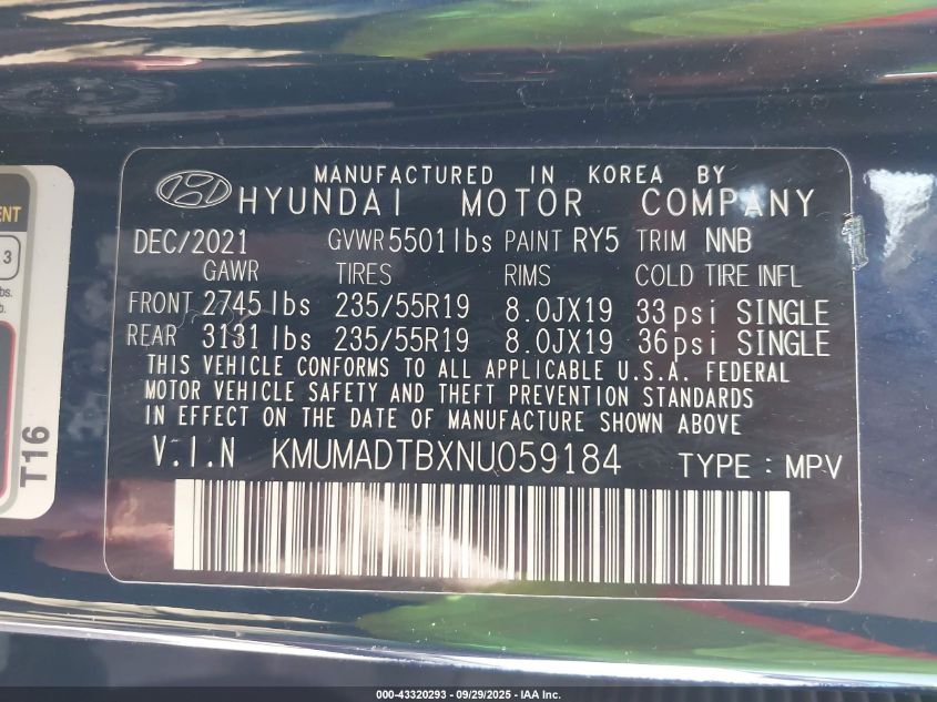 2022 Genesis Gv70 2.5T Awd VIN: KMUMADTBXNU059184 Lot: 43320293