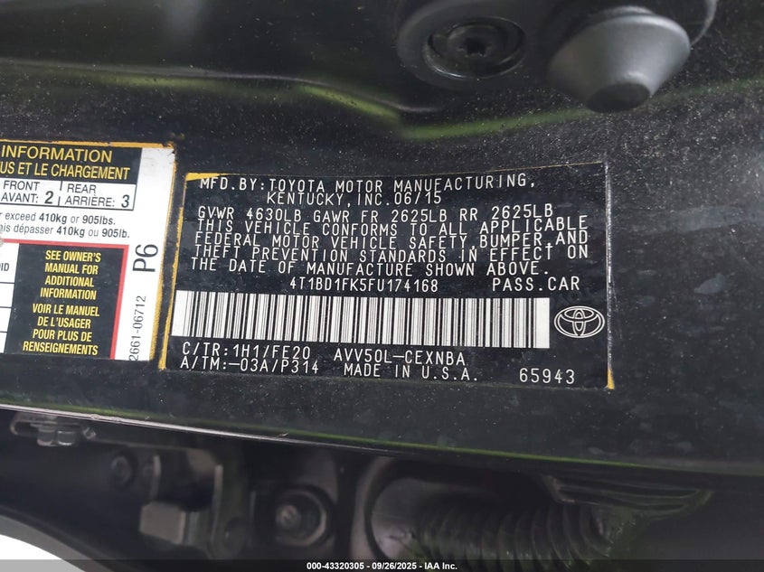 2015 TOYOTA CAMRY HYBRID LE - 4T1BD1FK5FU174168