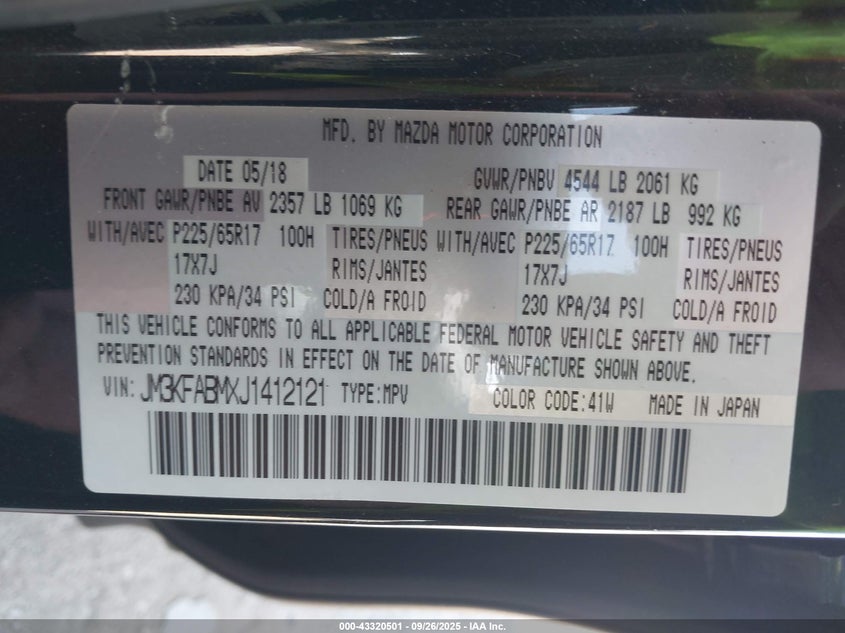 2018 MAZDA CX-5 SPORT - JM3KFABMXJ1412121