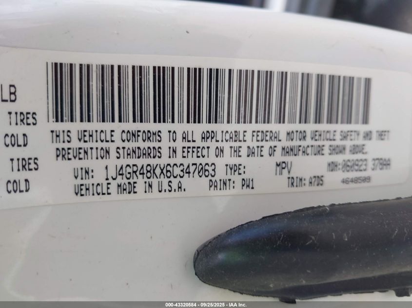 2006 Jeep Grand Cherokee Laredo VIN: 1J4GR48KX6C347063 Lot: 43320584