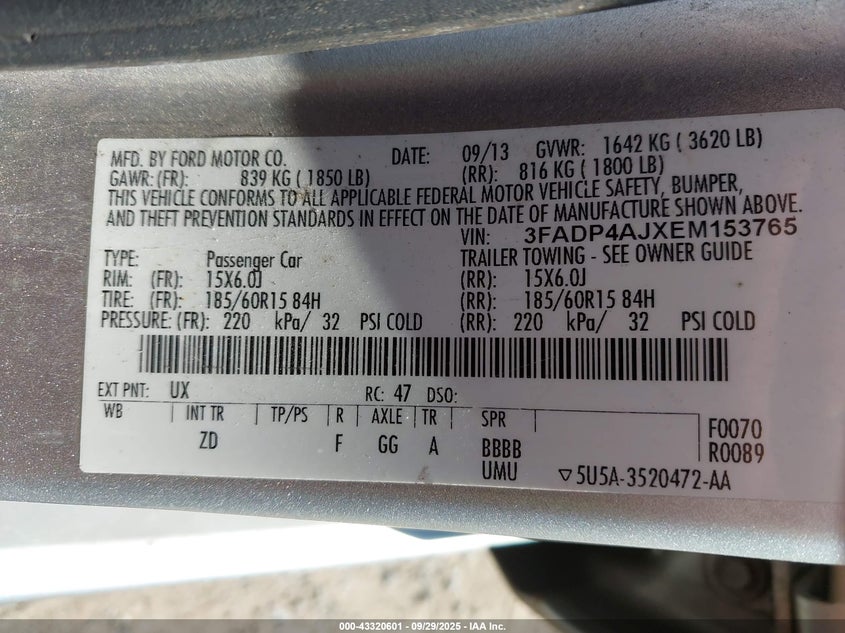 2014 FORD FIESTA S - 3FADP4AJXEM153765