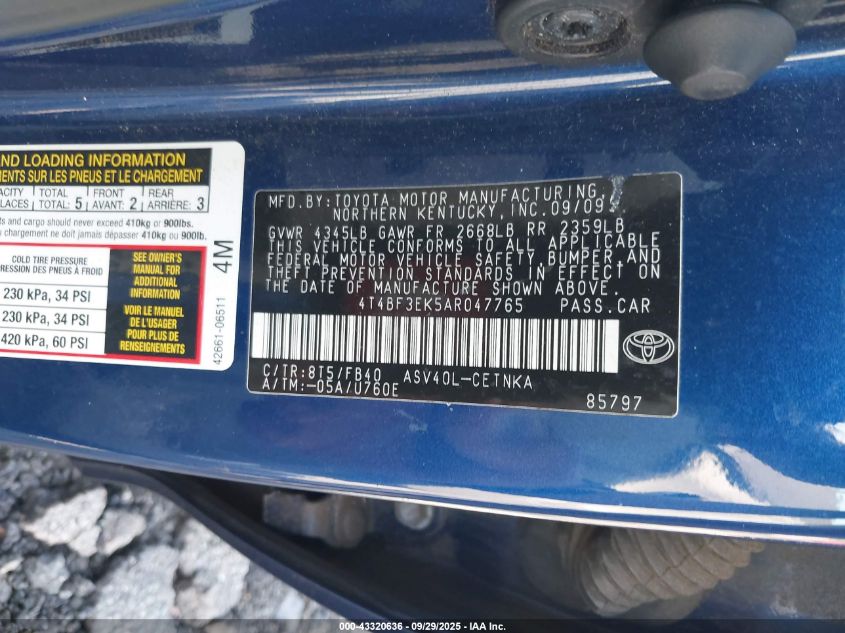 2010 Toyota Camry Le VIN: 4T4BF3EK5AR047765 Lot: 43320636