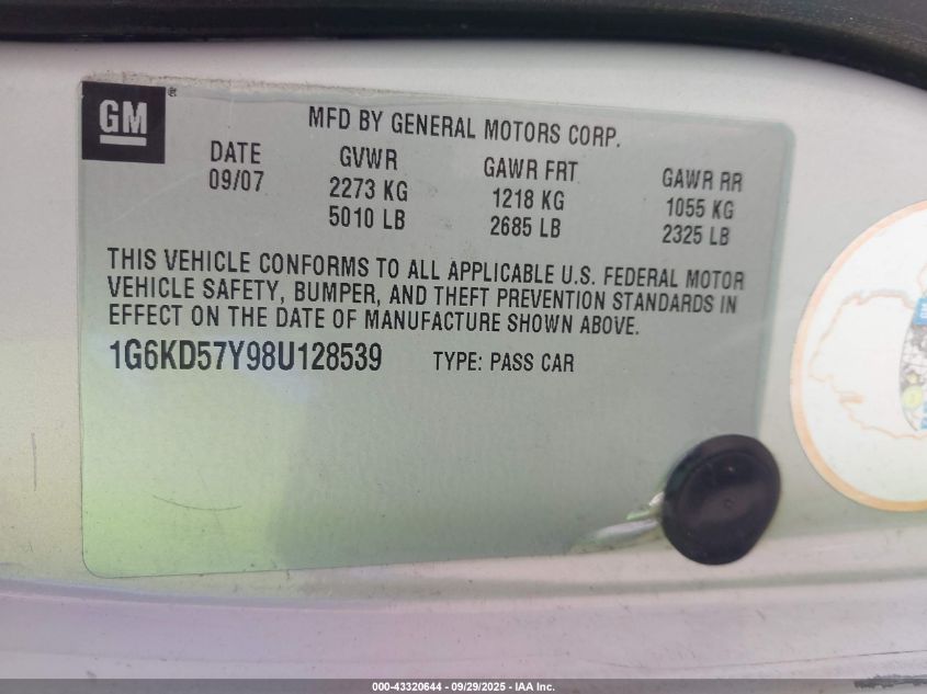 2008 Cadillac Dts 1Sa VIN: 1G6KD57Y98U128539 Lot: 43320644