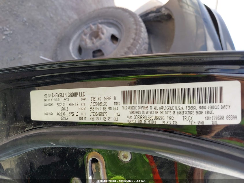 2014 Ram 3500 Tradesman VIN: 3C63RRGL5EG180206 Lot: 43320684