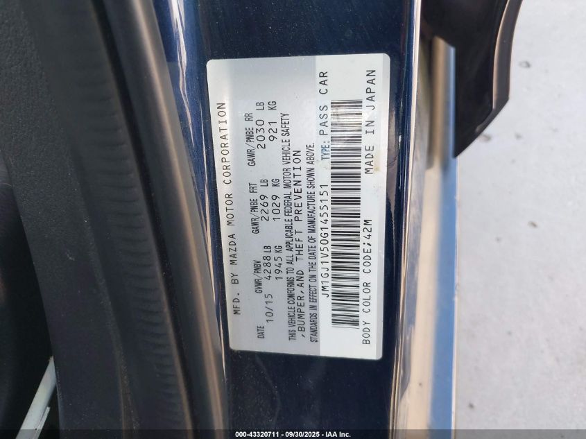 2016 Mazda Mazda6 I Touring VIN: JM1GJ1V50G1455151 Lot: 43320711