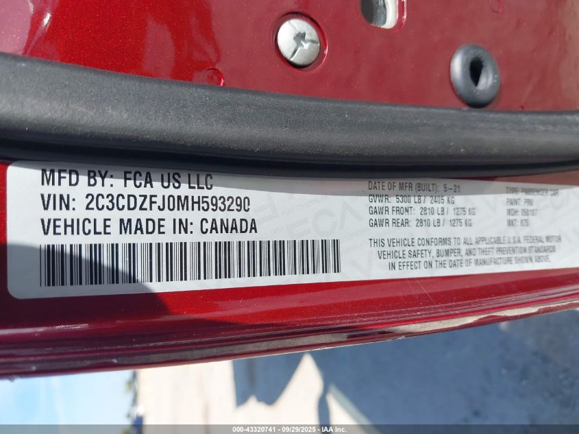 2021 Dodge Challenger R/T Scat Pack Widebody VIN: 2C3CDZFJ0MH593290 Lot: 43320741