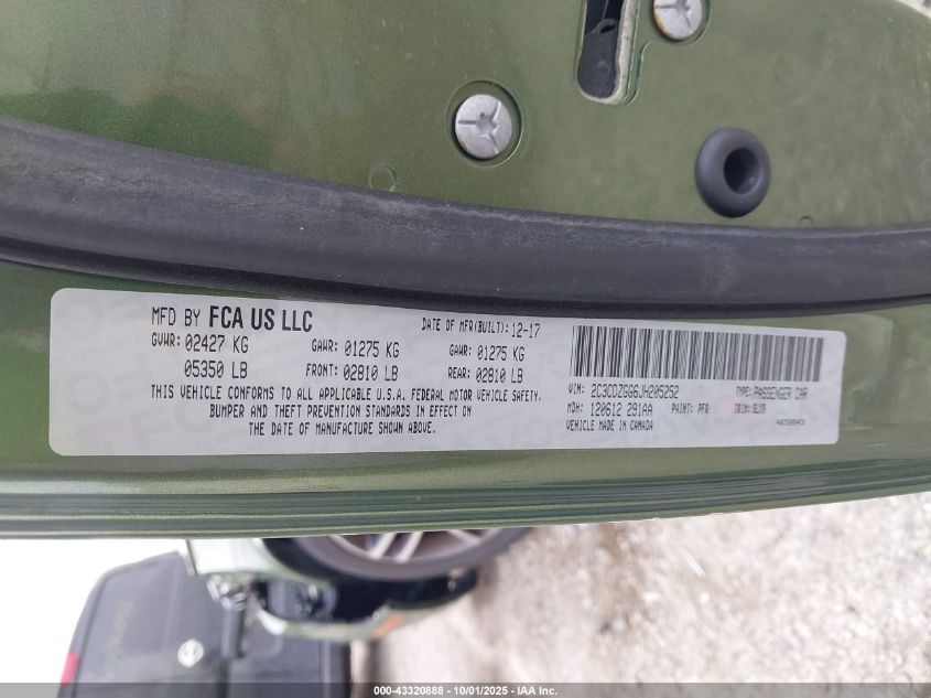 2018 Dodge Challenger Gt Awd VIN: 2C3CDZGG6JH205252 Lot: 43320888