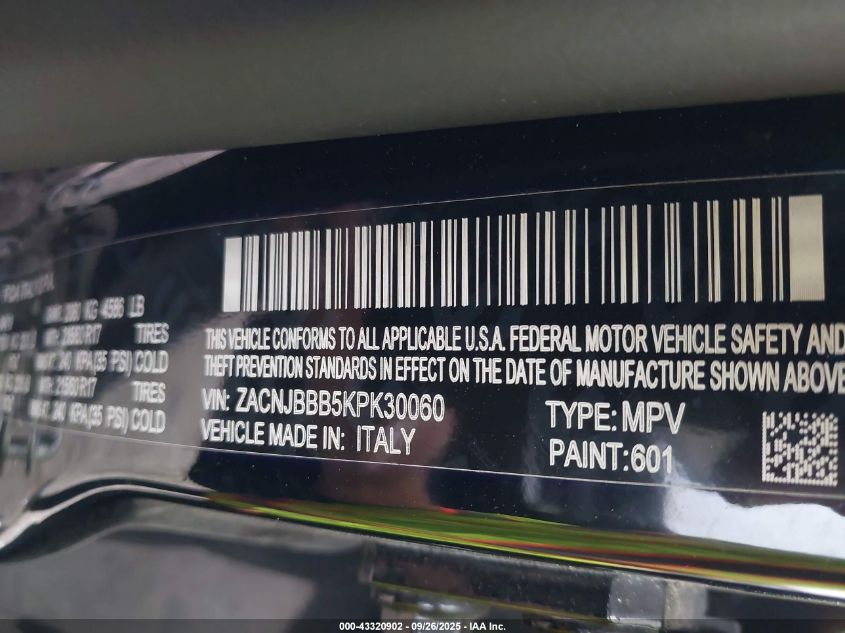2019 Jeep Renegade Latitude 4X4 VIN: ZACNJBBB5KPK30060 Lot: 43320902
