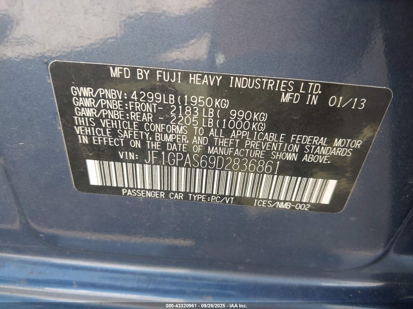 2013 SUBARU IMPREZA 2.0I SPORT LIMITED - JF1GPAS69D2836861