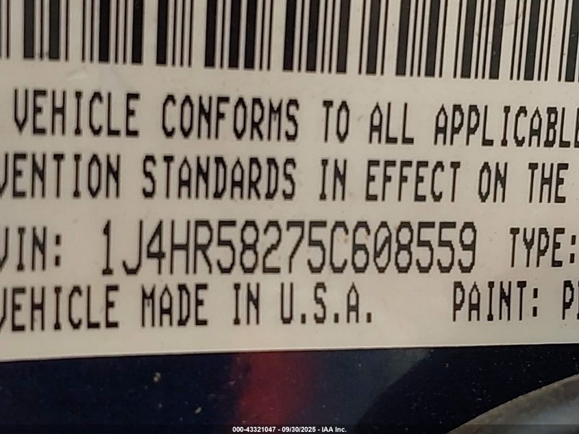 2005 Jeep Grand Cherokee Limited VIN: 1J4HR58275C608559 Lot: 43321047