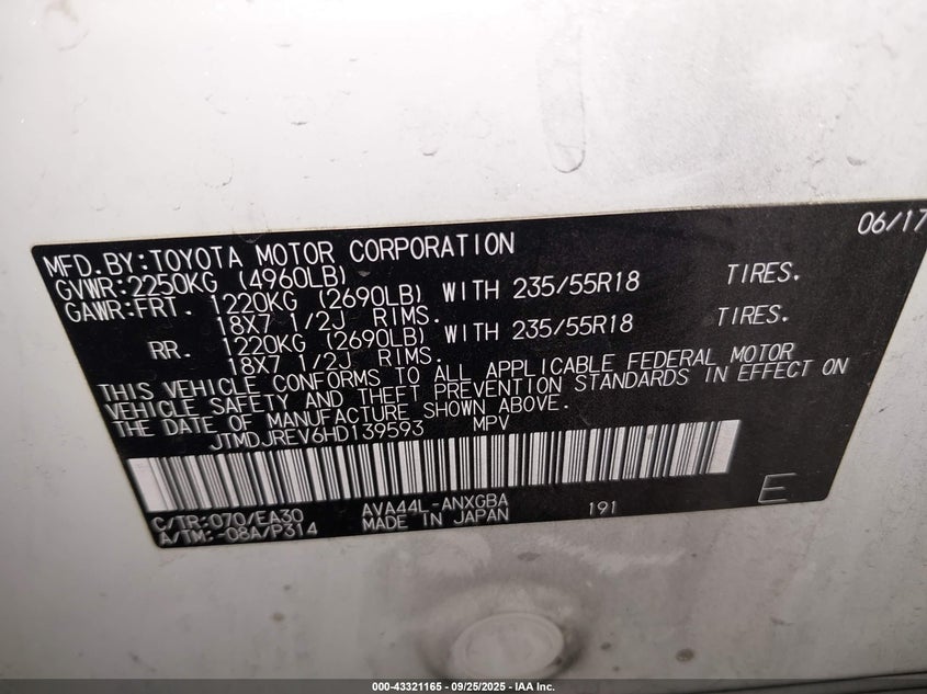 2017 TOYOTA RAV4 HYBRID LIMITED - JTMDJREV6HD139593